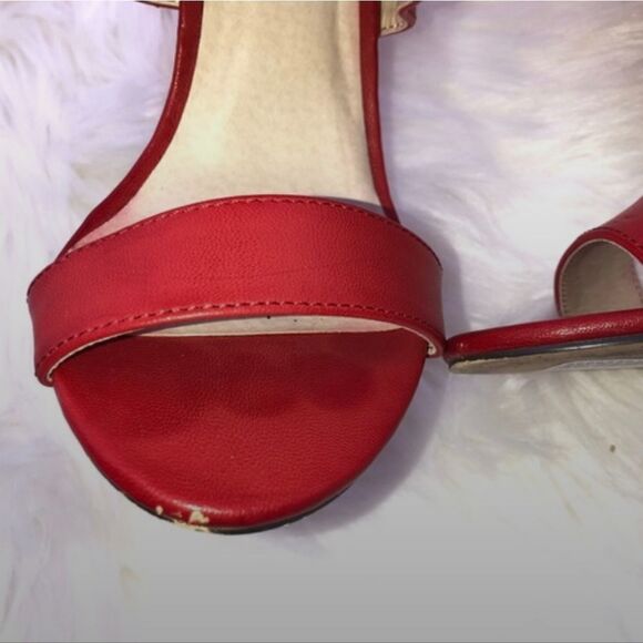 Vegan Leather Fire Engine Red Boho Chunky Heels - Picture 3 of 4